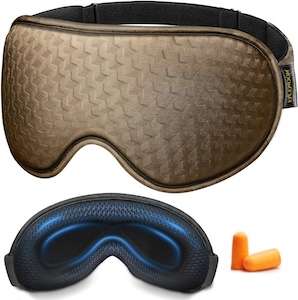 a pair of sleeping masks and earplugs