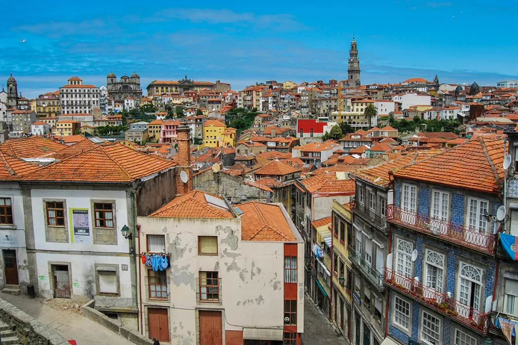 A view of Porto city with red-roof buildings in Portugal